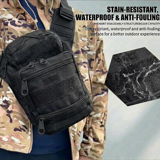 Tactical Backpack for Men,Military Sport Bag Pack Sling Shoulder Backpack Tactical Crossbody Bag EDC Molle Assault Range Bag Chest Pack for Hiking Camping Outdoor - Black