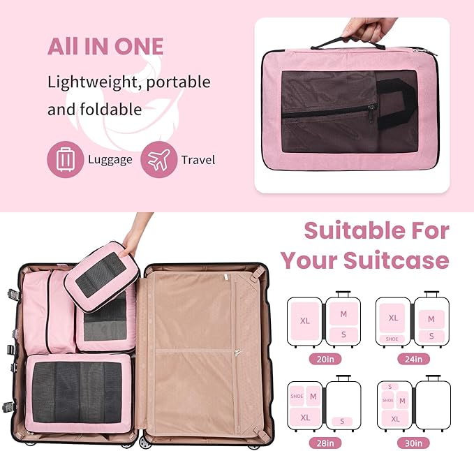 Compression Packing Cubes for Travel, Lightweight Vacation Travel Essentials, Travel Accessories for Suitcase Organizer Bags Set, Durable Luggage Organizer