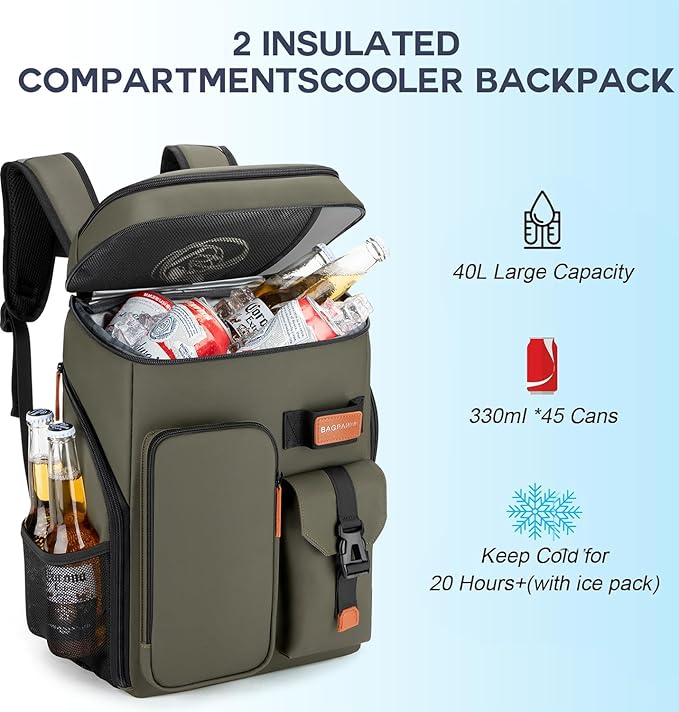Insulated Cooler Backpack,33/45 Cans Multifunctional Double Deck Leakproof Cooler Bag with Sternum Strap,Large Capacity Lightweight Travel Camping Beach Backpack