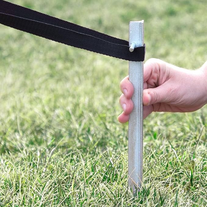 Vispronet Premium Tent Stake Kit – Includes 4 12in Steel Stakes, 4 13ft Black Nylon Webbing Sections and Carrying Pouch