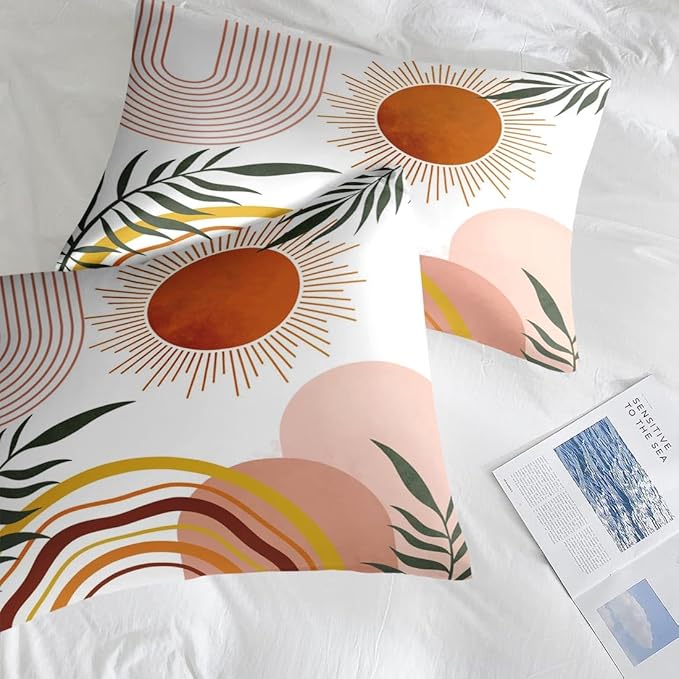 7 Pcs Comforter Set King Size, Boho Sunshine Retro Bedding Set for Kids and Adults, Vintage Bed Sheet Sets with Fitted Sheet 2 Pillowcase & 2 Sham for Bedroom Bed Decor