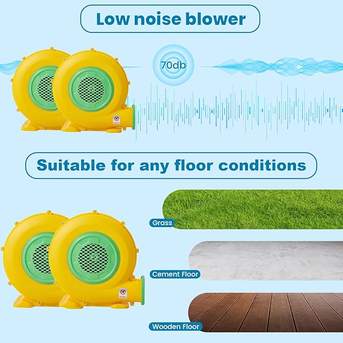 Bounce House Blower for Inflatables, 950W+480W Powerful Inflatable Blower Portable Fan Pump for Inflatable Bouncy Castle, Bubble House, Jump Slides, Water Slide, Spray Booth