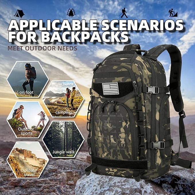 25L/45L Tactical Backpack Military Tactical Backpack Heavy Duty Molle Assault Pack for Work Gym Outdoors (2.0 45L-black camo, Large)