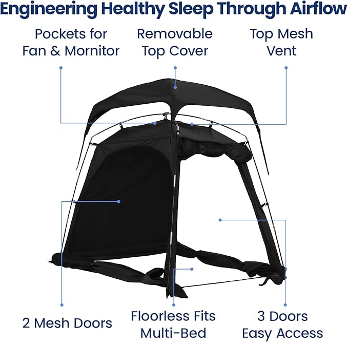 Blackout Sleep Tent for Pack and Play, Toddler Travel Bed, Kids Air Mattress & Cot, CPC Certified Baby Sleep Pod with Fan Pouch Breathable Portable & Easy Setup