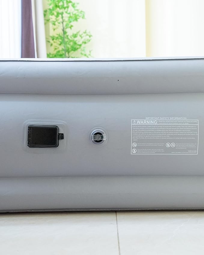 Air Mattress Queen with Built in Wireless Battery Pump, Blow Up Inflatable Mattress for Camping,Guest Air Bed, All Fabric, 21'' Grey Queen