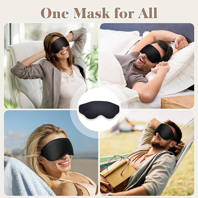 3D Cooling Eye Mask Sleep Mask for Men & Women, 100% Pressure-Free & Light Block-Out Eye Mask for Sleep with Easy Adjustable Strap, Night Eye Cover for Travel, Black