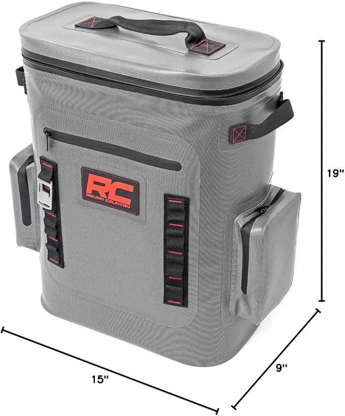 Rough Country Insulated Backpack Cooler – Holds 24 Cans, Leakproof Waterproof Design, Durable Nylon with Padded Shoulder Straps, Ideal for Camping, Tailgating, Hiking - 19"x15"x9