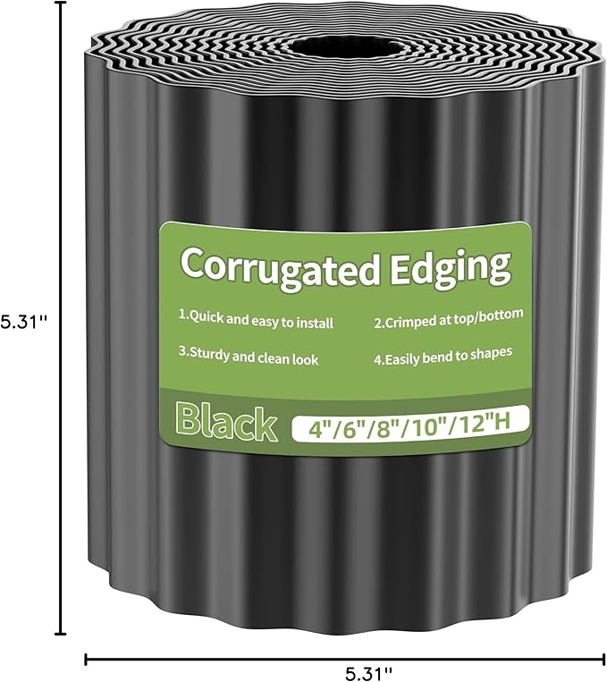 Corrugated Metal Garden Edging, 10"×10Ft Durable Landscape Border for Garden, Lawn, Flower Beds and Paver Edging (Black)