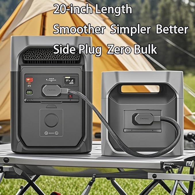 Extra Battery Connection Cable Compatible with Delta 2, 2 Max, 3 Plus, Wave 2, Wave 3, Gray Braided Power Third-Party Accessory,Pro 3 Not Compatible