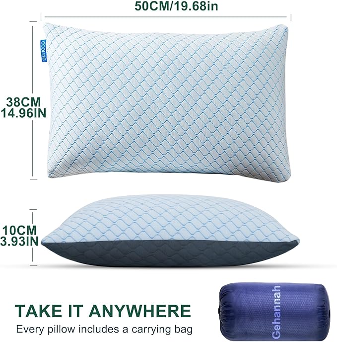 Gehannah Travel Pillow - Large 1 Pack Compressible Camping Pillow for Sleeping - Shredded Memory Foam with 1 Storage Bags - Supportive for Adults, Kids, Outdoor, Backpacking, Hiking Gear