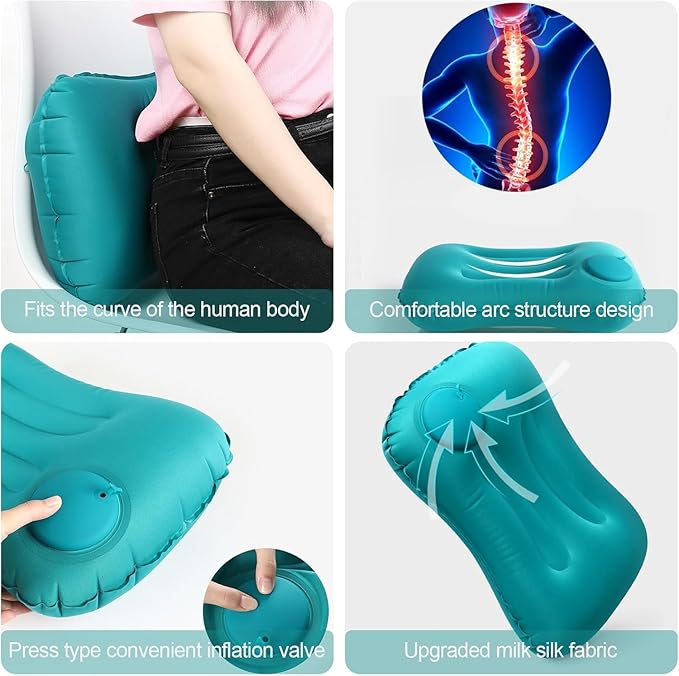 Ultralight Camping Travel Pillow Compressible, Compact, Comfortable, Ergonomic Inflating Pillows for Neck Lumbar Support While Camp, Hiking, Backpacking