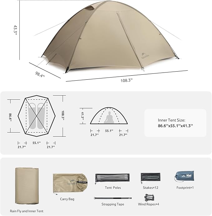 Naturehike Giling 1/2 Person Backpacking Tent 4 Season Lightweight Tent for Hiking & Bikepacking Easy Setup 3000mm Waterproof Ultralight CampingTents for Outdoor Cycling