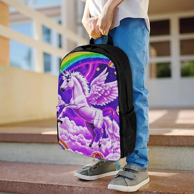 Supdreamc Men Women Polyester Rainbow Unicorn Random Space Galaxy Donuts Daypack Big Capacity Shoulder Bag With Smooth Zippers for Hiking Work Walking Cycling