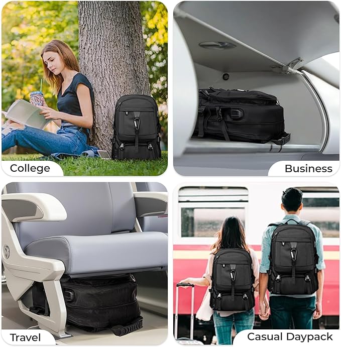Large Travel Backpack for Men Women,Carry on Backpack with Shoe Compartment USB Charging Port,College Backpack,Bookbag fit 17.3 Inch Laptop for Business Hiking Camping (Fits 4.92-5.91 ft height)