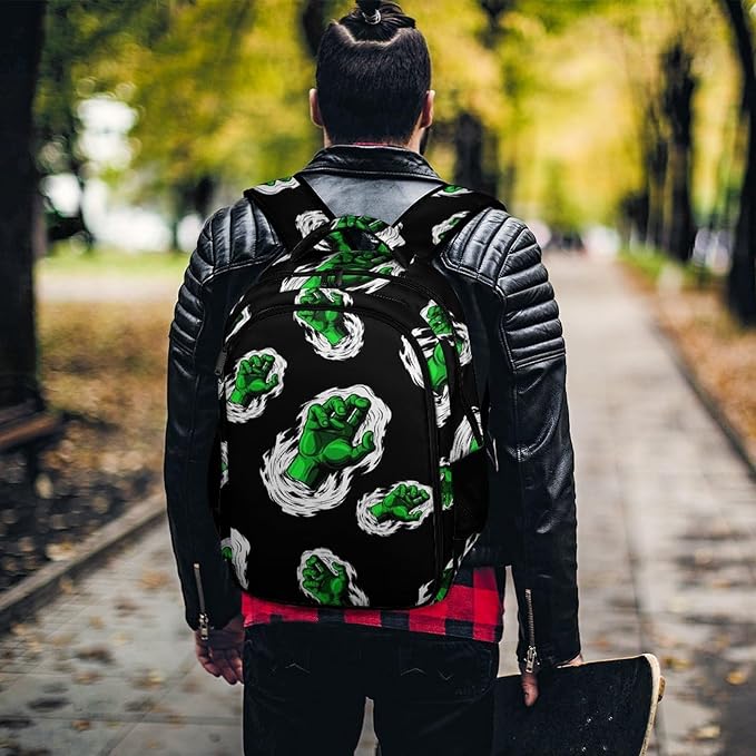 Water Resistant College Bookbag Zombie Hand Smoking WeedLeaf Leaves Art Black, Sturdy Laptop Backpack with Water Bottle Pockets for Men Women Travel Work