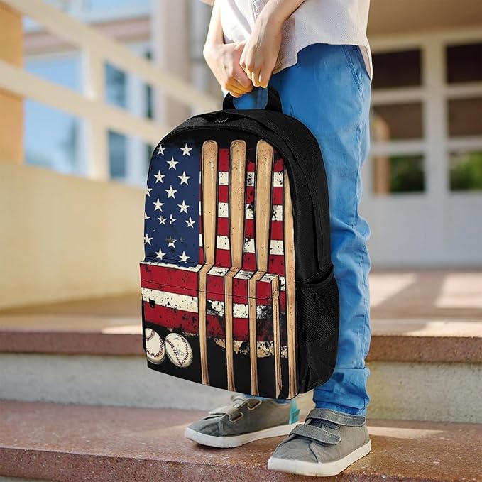 Supdreamc Adults Lightweight Patriotic Usa Retro American Flag Baseball Print Shoulder Book Bags Big Capacity Shoulder Bag With Adjustable Shoulder Straps for Trekking Work Walking Cycling