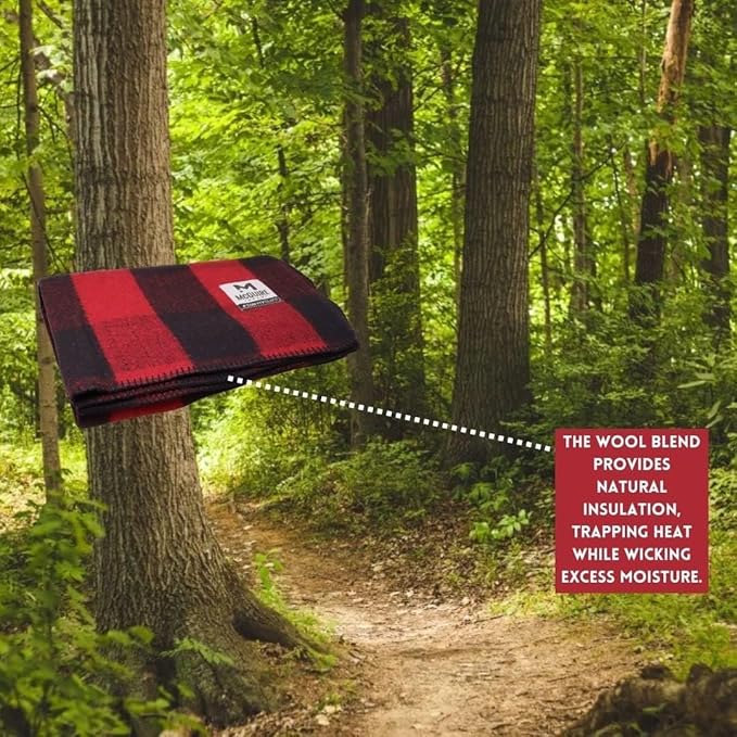 M MCGUIRE GEAR Warm Wool Bunkhouse Plaid Blanket for Camping, Home, Survival, or First-Aid, 64" x 90" (Red/Black)