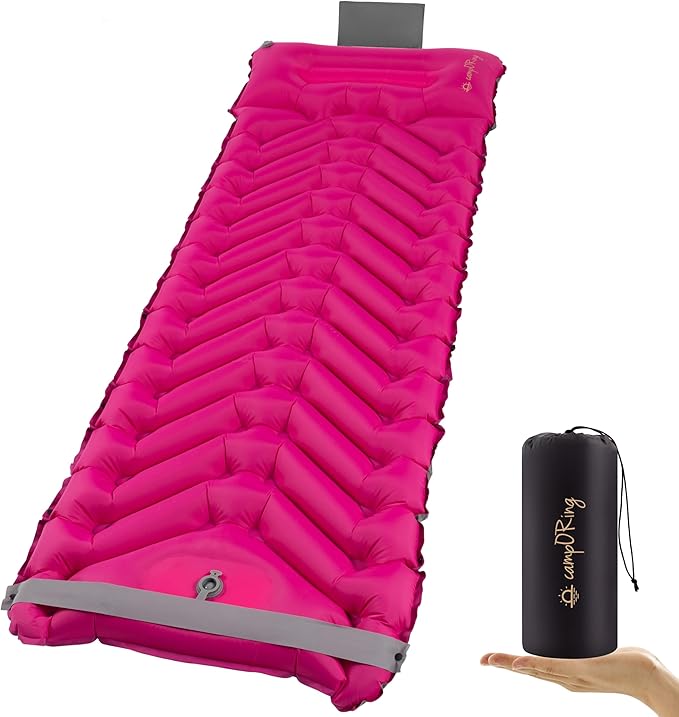 Sleeping Pad with Pillow, Self Inflating Extra-Thick, Ultralight Sleeping Mat, Built-in Pump, Ultimate for Camping, Hiking, Traveling, Airpad, Carry Bag, Compact & Lightweight Air Mattress (Purple)