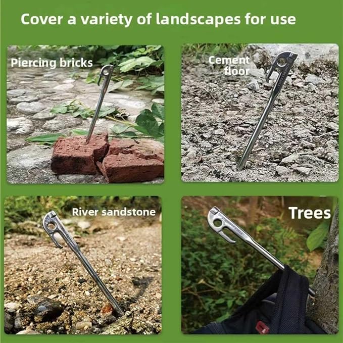 30cm Stainless Steel Tent Pegs Ground Nails Camping Hiking Metal Anchors Durable Practical Multifunctional Outdoor Use,8 Stainless Steel Ground Pegs with Mallet Hammer, Storage Bag