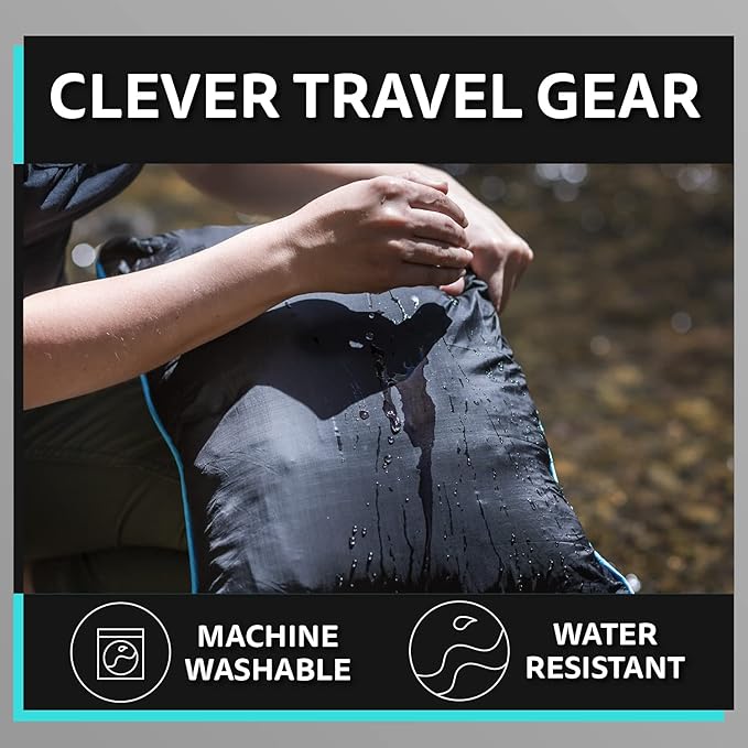 NAPRO Ripstop Outdoor Camping Pillow and Blanket 3-in-1, Versatile Lightweight Nylon Waterproof Stadium Blanket, Ultralight Backpacking Essentials, Travel Blanket and Pillow Set - Black/Turquoise