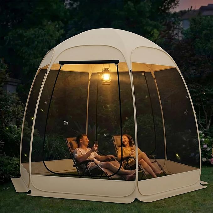 TABU Pop Up Screen House Tent, 10x10 FT Screen Room Canopy with Mosquito Mesh, Instant UV Resistant Shelter with Carry Bag, for 6-8 Person, Beige