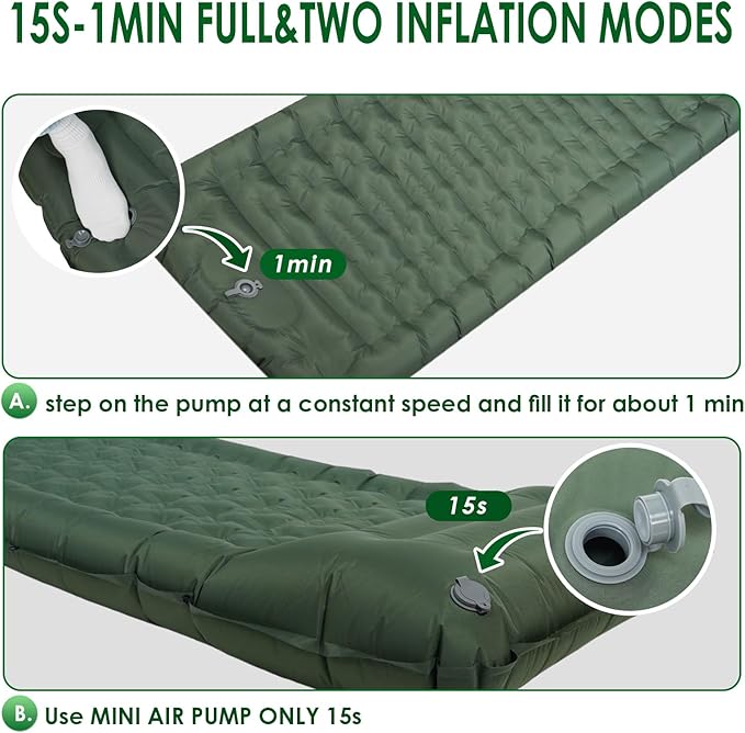 Camping Sleeping Pad with Pillow, Extra Thick 4.8 inch Ultralight Self Inflating Air Mat, Compact Lightweight Insulated Inflatable Sleep Mattress for Backpacking, Camp, Hiking, Tent