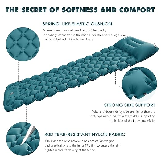 Camping Sleeping Pad,Ultralight Inflatable Sleeping Pad for Camping,Sleeping Pad for Comfortable Outdoor Sleeping Ideal for Camping, Hiking, and Backpacking