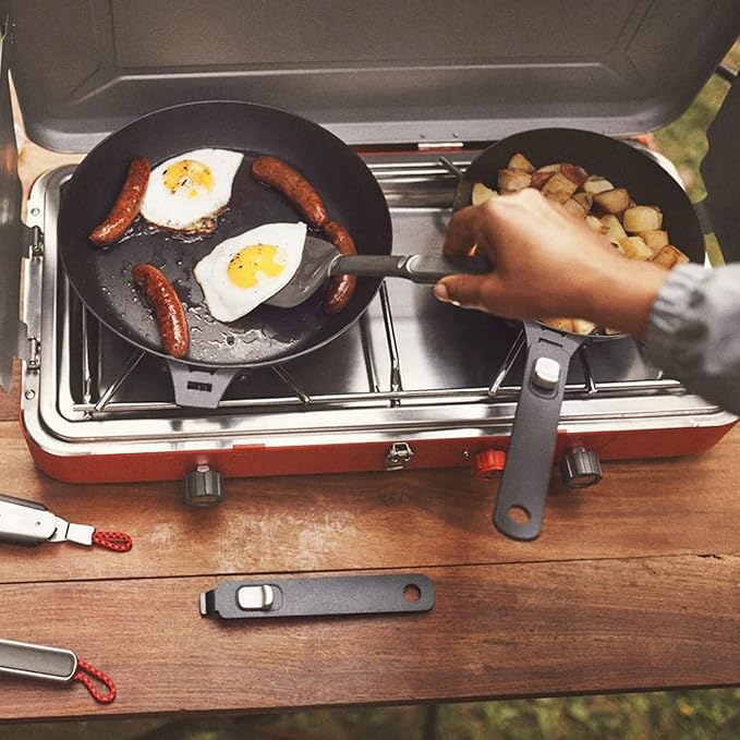 OXO Outdoor Pre-Seasoned Carbon Steel 8" Frying Pan Skillet, Detachable Handle for Easy Storage, Indoor Use, Nonstick with Use, Induction Suitable, Oven & Broiler Safe,Browning, Grill,Sear,Saute,Black