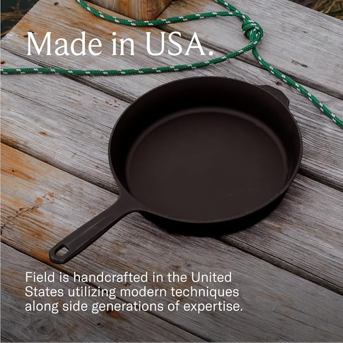 Field Company 11.63 Inch (Large) Cast Iron Skillet – No.10, Perfect for 4-6 Servings, Lightweight & Smooth, Preseasoned with Organic Oil – Made in USA, Vintage Design