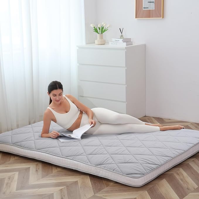 Full Size Futon Mattress - Extra Thick Foldable Japanese Floor Mattress - Memory Foam Sleeping Pad for Adults - Tatami Mat Suitable for Camping & Guest -Diamond Gray