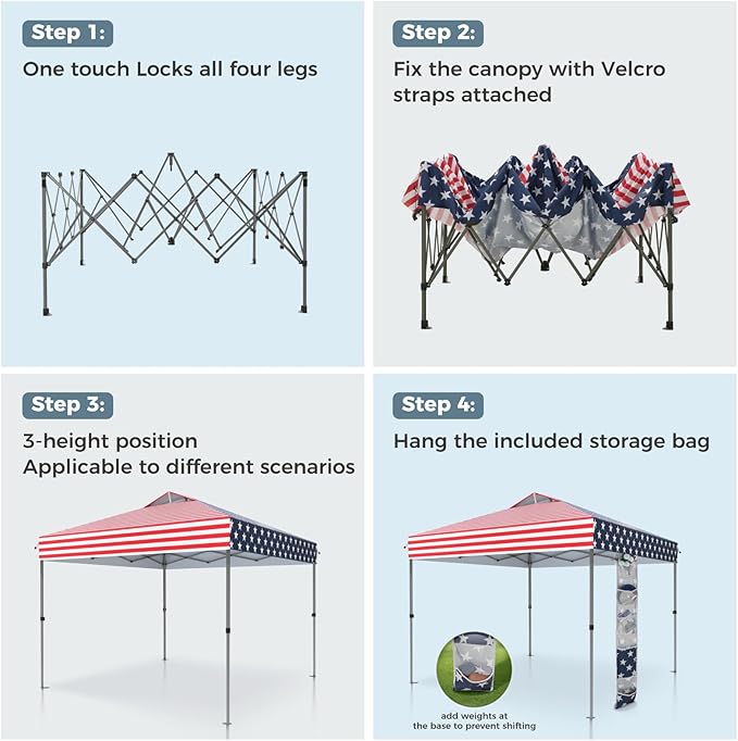 GREEN PARTY 10x10 ft Pop Up Canopy Tent, 1-Person Setup Instant Outdoor Canopy with Vented Top, Wheeled Carry Bag, 4 Ropes & 4 Sandbag -American Flag