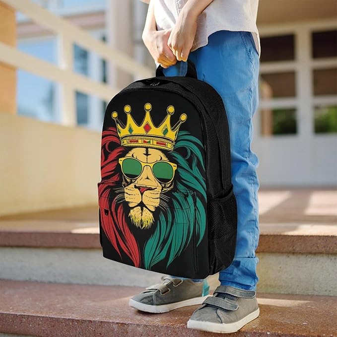 Supdreamc Daypack Bookbag Anti-Theft Multipurpose Large Capacity Bookbag, Reggae King Rasta Flag Lion Black Travel Hiking Camping Rucksack With Adjustable Shoulder Straps