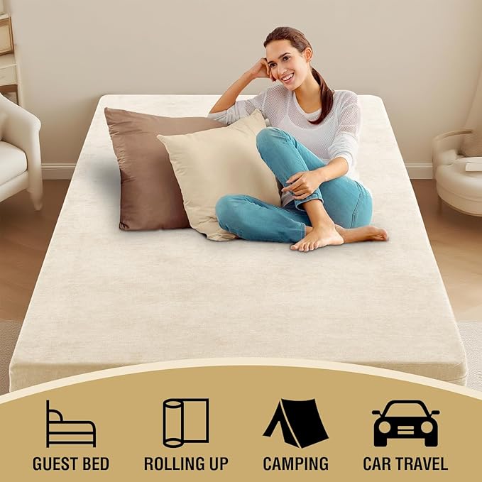 H.VERSAILTEX Queen Size Armless Futon Mattress Covers for Traditional Japanese Futon Mattress Soft Mixed-Color Chenille Couch Slipcovers Floor Mats Sofa Protector Zippered Sleeper Sofa Cover,Beige