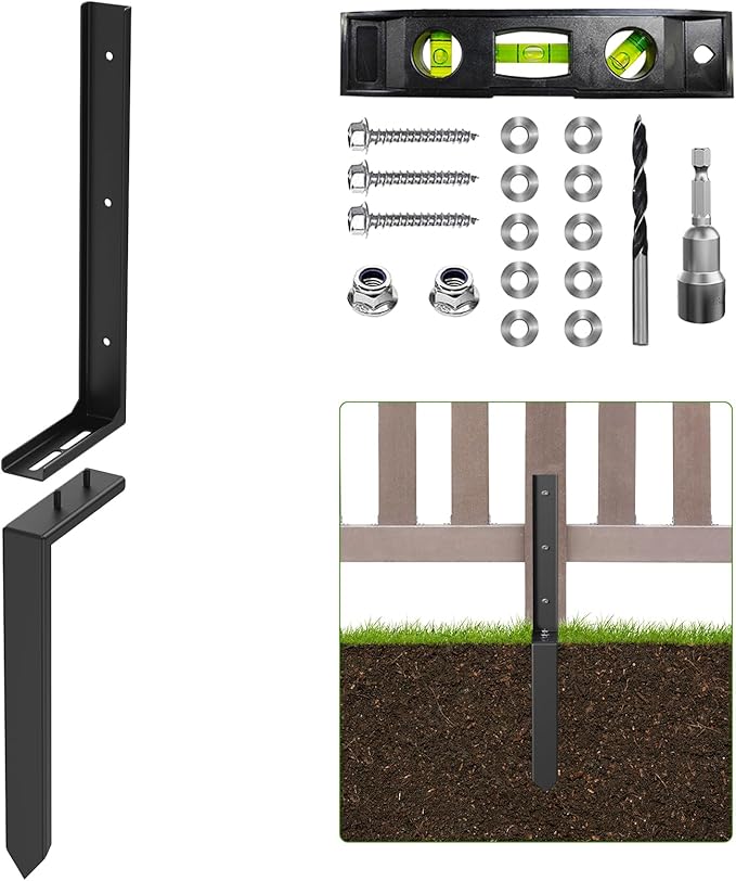 1-Pack Fence Post Repair Kit, 33.5" Heavy Duty Adjustable Thickened Metal Fence Post Anchor with Anti-Rust Coating for Repairing Tilted and Broken Wooden Post
