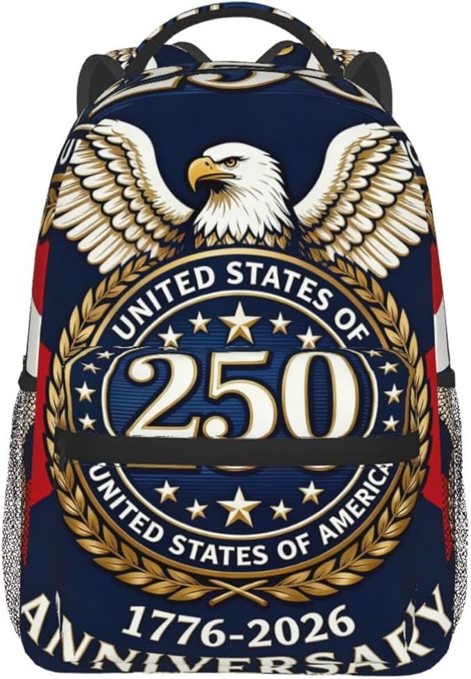 Lightweight Backpack for Gym Travel Bicycle, Big Capacity Multipurpose Anti-Theft Carry On Bag, 250th Anniversary 1776-2026 Patriotic Eagle Art Travel Hiking Bag Day Pack