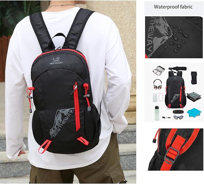 Lywencom Hiking Backpack,20L sports lightweight folding waterproof ultra-light backpack suitable for outdoor camping picnic (black)