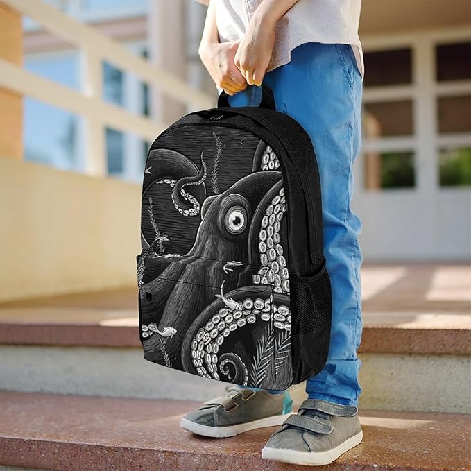 Supdreamc Polyester Daypack Backpack for Sports Travel Running, Big Capacity Anti-Theft Multipurpose Carry On Bag, Giant Squid Octopus Art Laptop Book Bag Rucksack