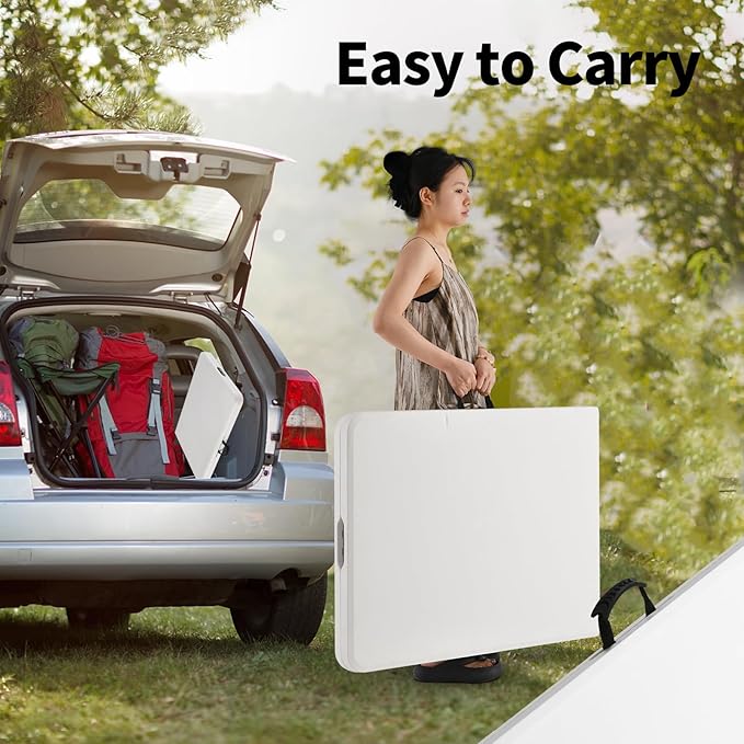 Folding Table, 6 feet Plastic Folding Table for Indoor & Outdoor Activites for Picnic, Camping, BBQ and Party with Carrying Handle, Weight Capacity 330 lbs - White