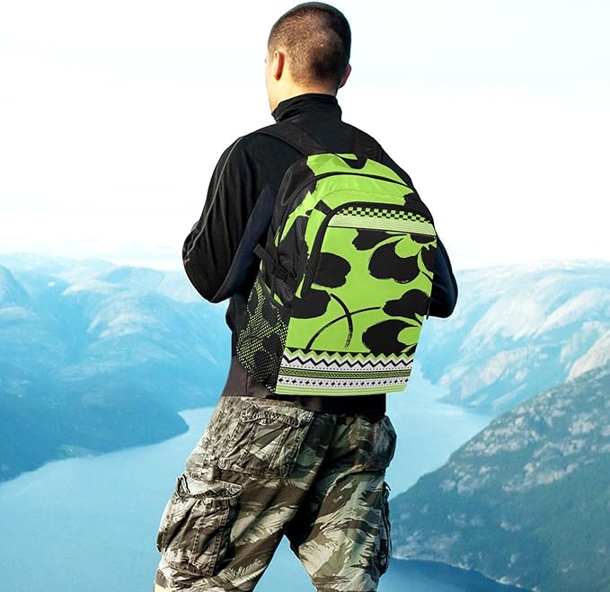 Foldable 18 L backpack anti theft: Packable waterproof travel backpack for men for Travel Camping Outdoor Black Fluorescent Green Flowers Tribal Patterns