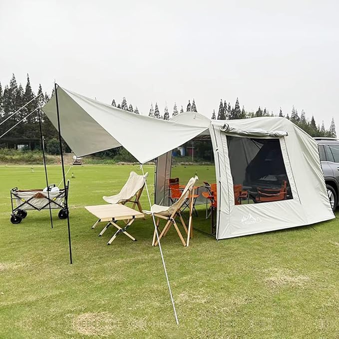 Car Awning Sun Shelter Camping SUV Rear Tent, Portable Waterproof Roof Top Tent Car Canopy with Mosquito Net for SUV Minivan Hatchback Camping Outdoor Travel