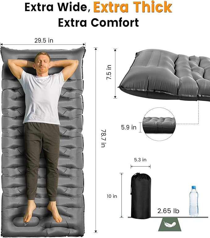 Camping Sleeping Pad,5.9 Inch Thick Camping Mat with Built in Pillow and Foot Pump,Self Inflating Sleeping Pad Ultralight for Camping Backpacking Tent(Green