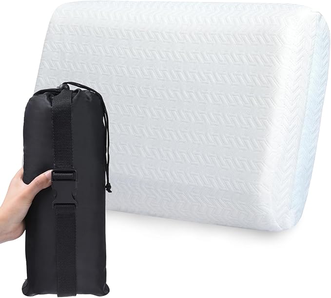 Vekkia Travel Pillow, Camping Pillow with Washable Cover,Portable Memory Foam Pillow, Ergonomic Supportive Pillow with Carry Bag,Ideal for Travel, Backpacking, Hiking, Airplane and Car-M