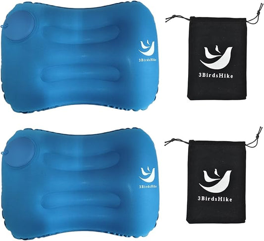 2 Pack Inflatable Camping Pillow – Ultralight Travel & Beach Air Pillow for Neck & Lumbar Support, Press-to-Inflate Design, Compact for Hiking, Backpacking & Outdoor Adventures – Blue