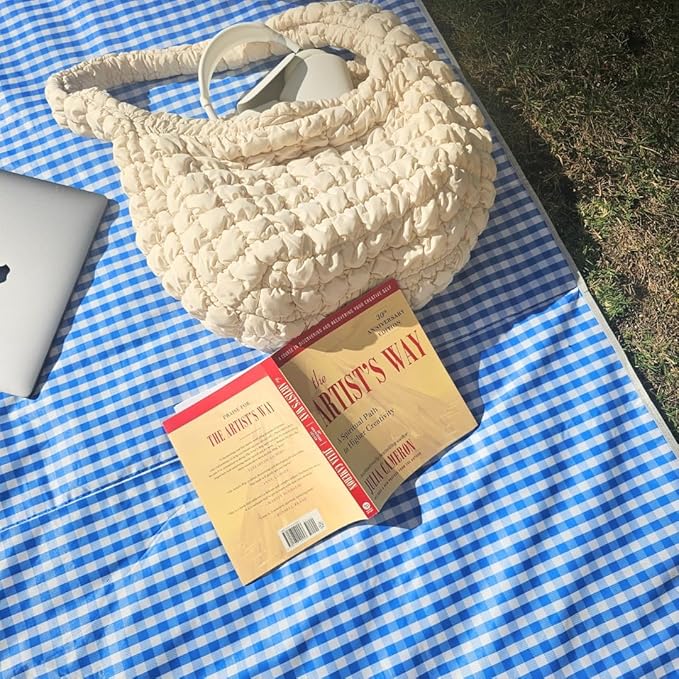 Cute Gingham Picnic Blanket, Waterproof Foldable, in Large 80x60in and Extra Large 80x80in, Portable Compact Beach Blanket, Oversized XL Outdoor Mat