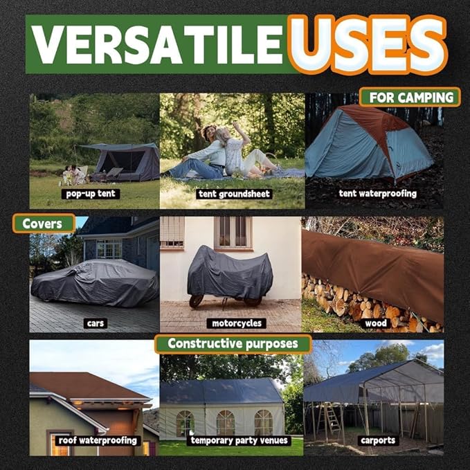 RAINDEWAY 12x25 Feet Super Heavy Duty Tarp 18 Mil, UV Resistant, Weatherproof, Multipurpose Waterproof Poly Tarp with Grommets and Reinforced Edges, Brown/Gray Tarps
