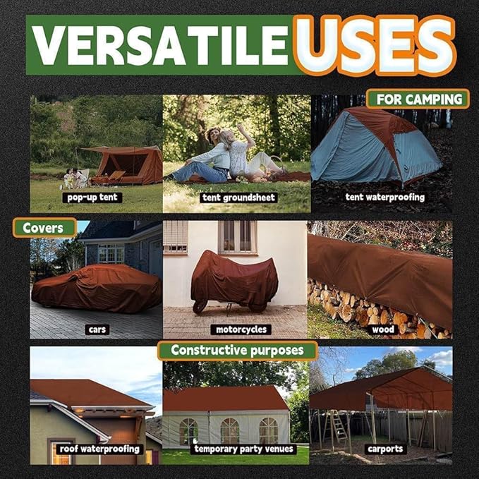 RAINDEWAY 3x3 Feet (3 Pack) Super Heavy Duty Tarp 18 Mil,Small Tarps UV Resistant, Weatherproof, Multipurpose Waterproof Poly Tarp Cover with Grommets and Reinforced Edges,Brown Tarps