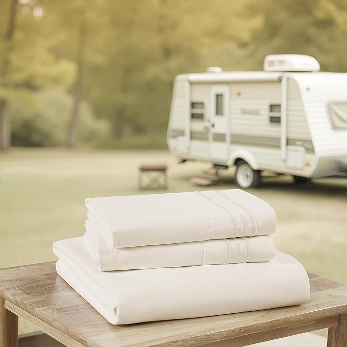 Camping Sheets King Size - Outdoor Air Mattress Sheet Set – Built-in Corner Straps for Air Mattress & Camping Use – Designed for Inflatable Beds & Tailgate Sleepovers, Ivory