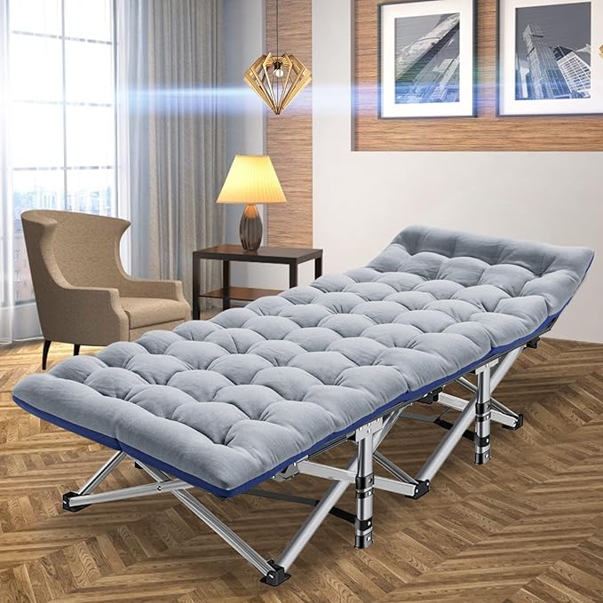 Slsy Folding Camping Cot for Adults with Pad, Padded Portable Sleeping Cots, Camp Bed with Carry Bag for Outdoor Travel, Beach, Hiking