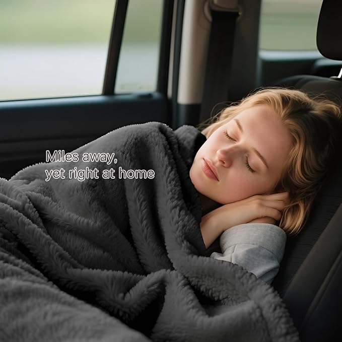 Melissa Large Travel Blanket and Inflatable Pillow Set - 69โ x 43.3โ โ Soft Blanket with Carry Bag โ Lightweight, Compact & Washable for Backpacking, Hiking, Car, Airplane, Office, Camping (Gray)