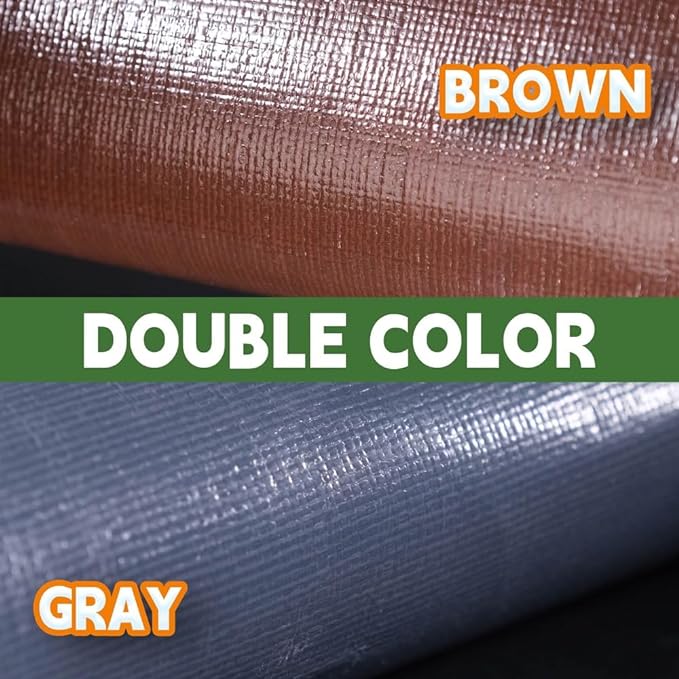 RAINDEWAY 20x30 Feet Super Heavy Duty Tarp 18 Mil, UV Resistant, Weatherproof, Multipurpose Waterproof Poly Tarp with Grommets and Reinforced Edges, Brown/Gray Tarps